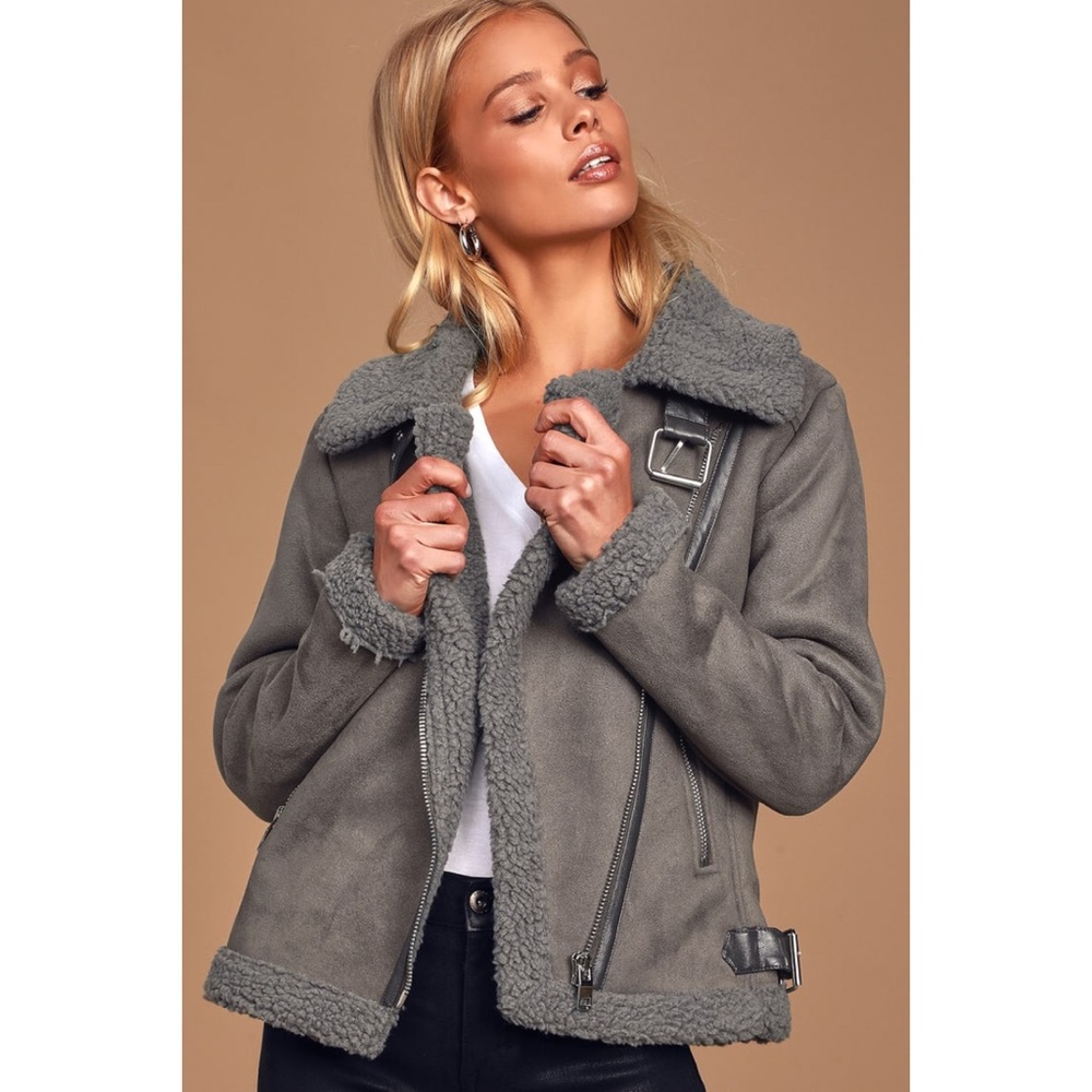 Lulus | Game On Faux Suede Shearling Moto Jacket